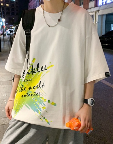 snipershop-페인팅 아트 오버핏 반팔 티셔츠♡韓國男裝上衣