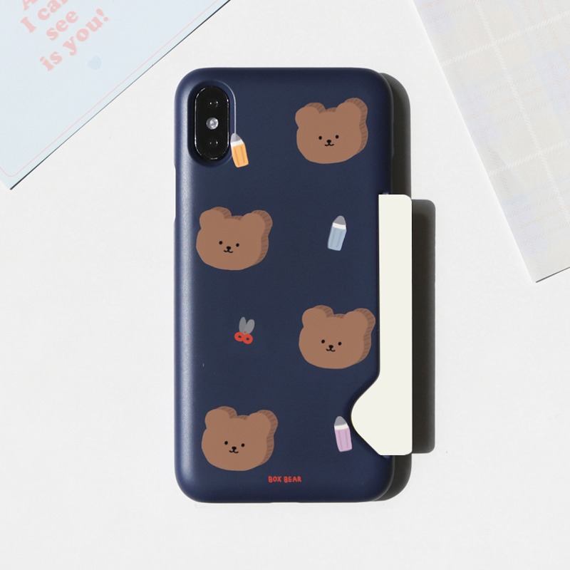 Momo Case – 344 BOX BEAR CARD STORAGE CASE (NAVY)♡韓國文創