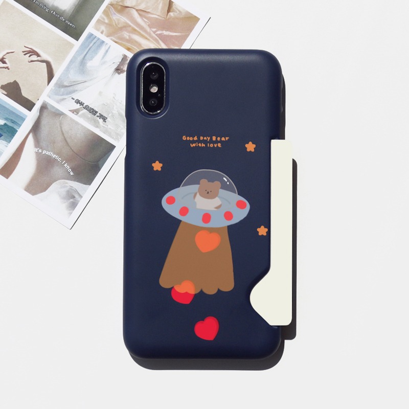 Momo Case – 335 HEART BEAR CARD STORAGE CASE (NAVY)♡韓國文創