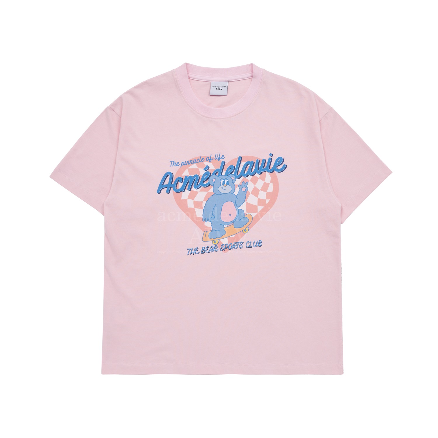 ADLV-[아크메드라비] CHECKERBOARD HEART BEAR SHORT SLEEVE T-SHIRT LIGHT PINK