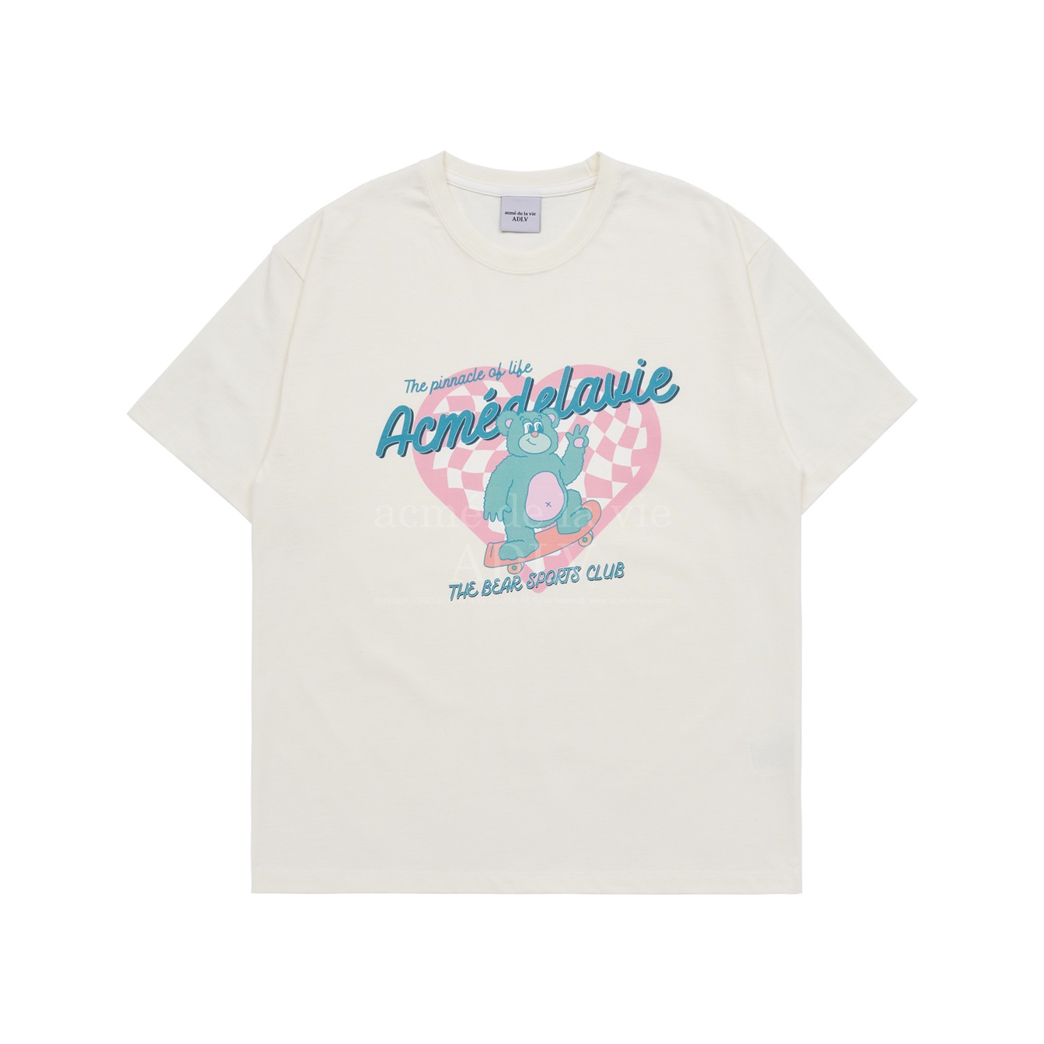 ADLV-[아크메드라비] CHECKERBOARD HEART BEAR SHORT SLEEVE T-SHIRT CREAM
