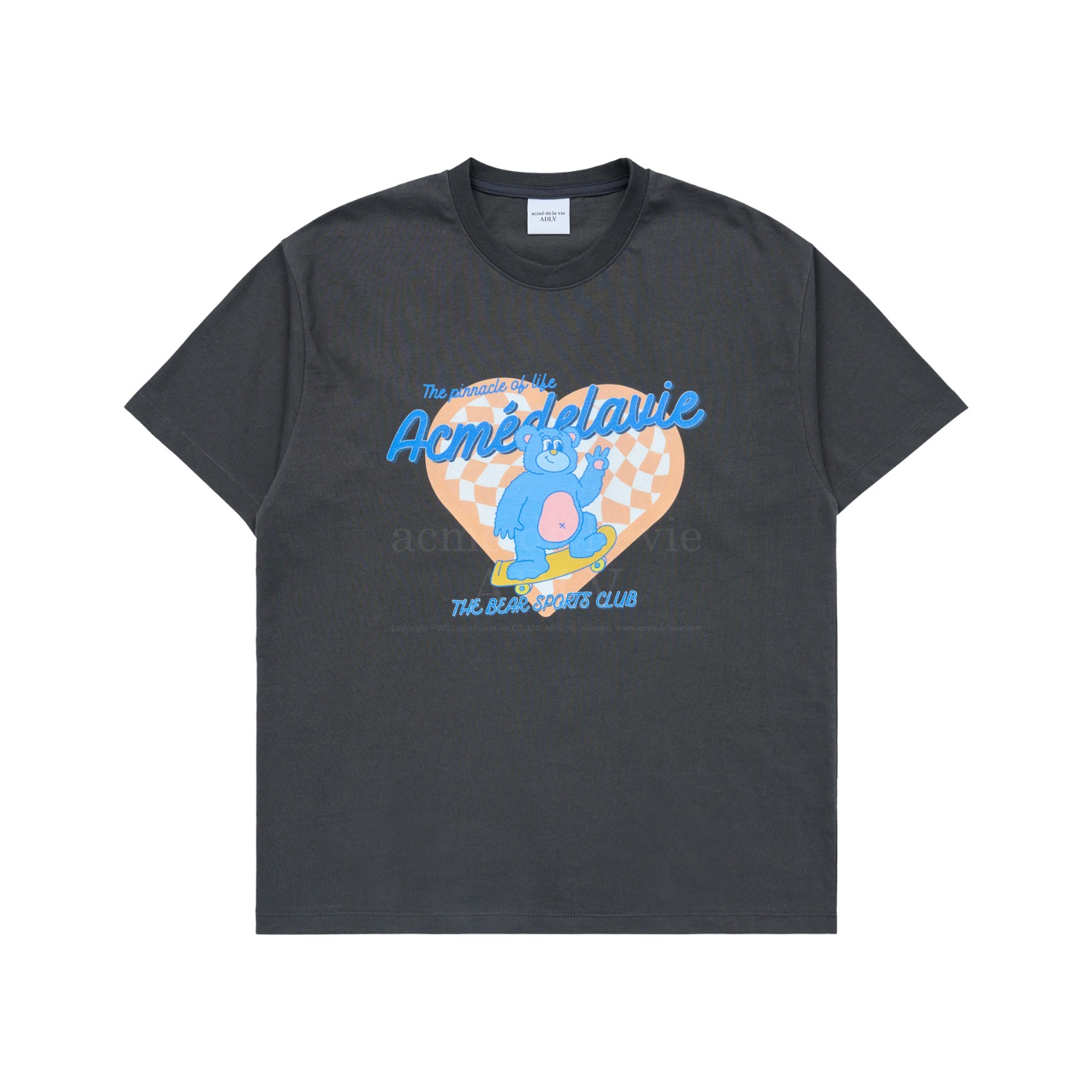 ADLV-[아크메드라비] CHECKERBOARD HEART BEAR SHORT SLEEVE T-SHIRT CHARCOAL