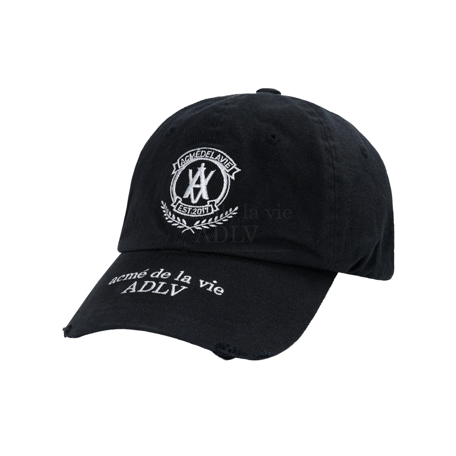 ADLV-[아크메드라비] LAUREL EMBLEM DESTROYED WASHING BALL CAP BLACK