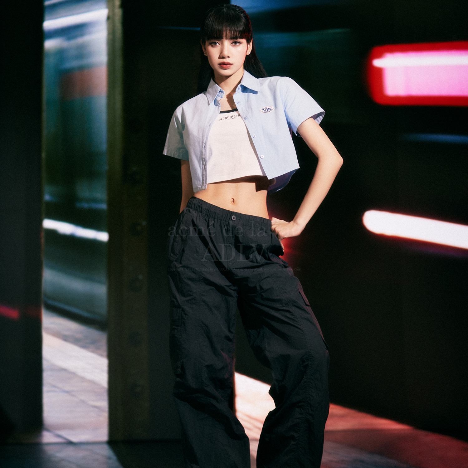 ADLV-[아크메드라비] PLATED NYLON CARGO WIDE PANTS BLACK(1월26일 입고예정)