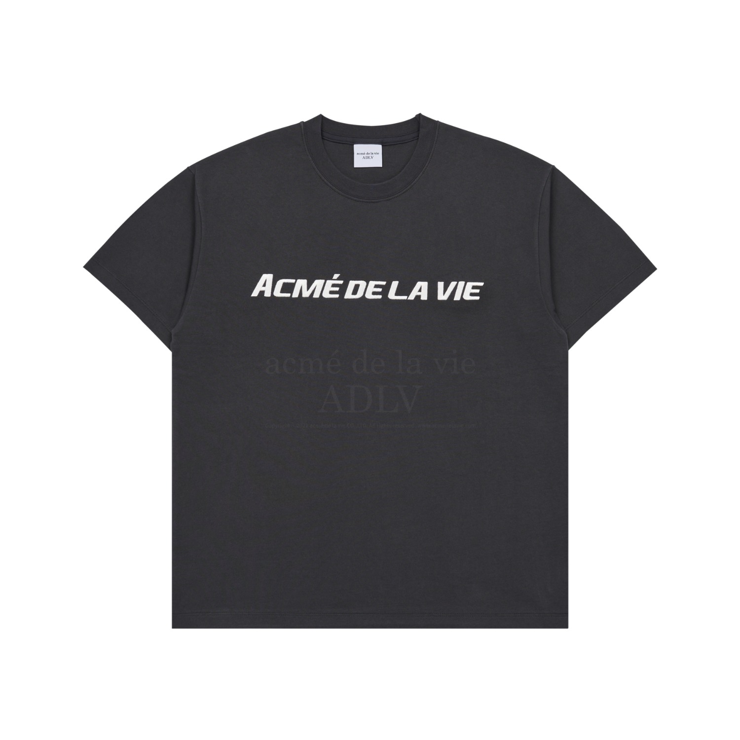ADLV-[아크메드라비] SPORTY LOGO EMBROIDERY SHORT SLEEVE T-SHIRT CHARCOAL