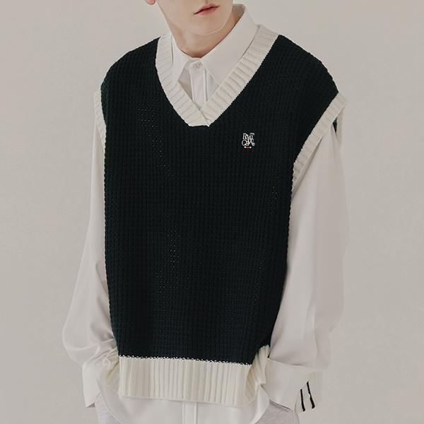 韓國Romantic Crown - WAFFLE KNIT VEST_BLACK