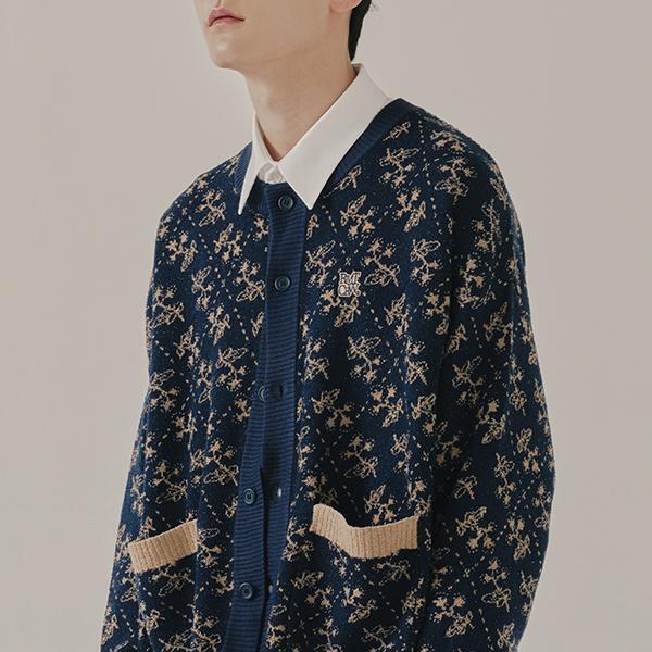 韓國Romantic Crown - COZY FLOWER KNIT CARDIGAN_NAVY