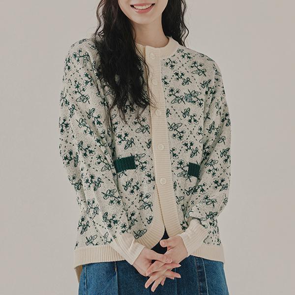 韓國Romantic Crown - COZY FLOWER KNIT CARDIGAN_OATMEAL