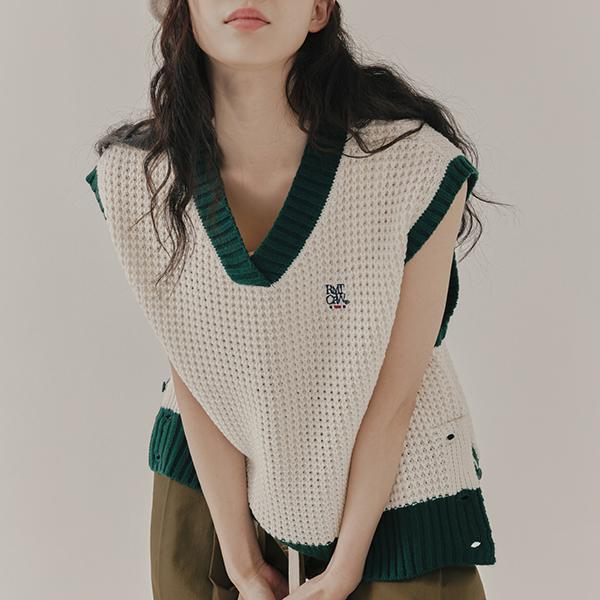 韓國Romantic Crown - WAFFLE KNIT VEST_OATMEAL