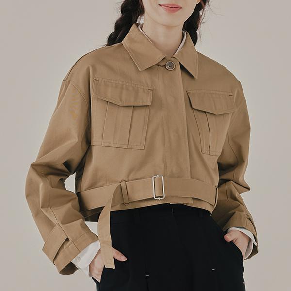 韓國Romantic Crown - GABERDINE TRENCH CROP JACKET_BEIGE