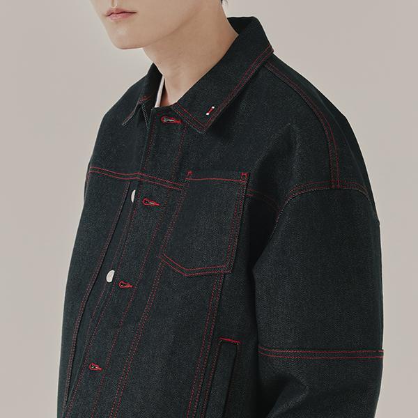 韓國Romantic Crown - STITCH DENIM TRUCKER JACKET_BLACK