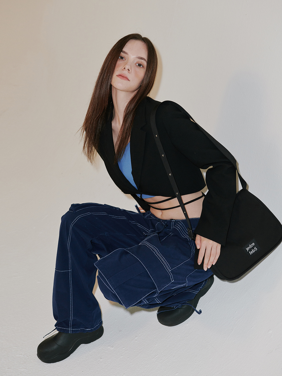 韓國JEDREFEB5 - Slant medium shoulder bag_ black