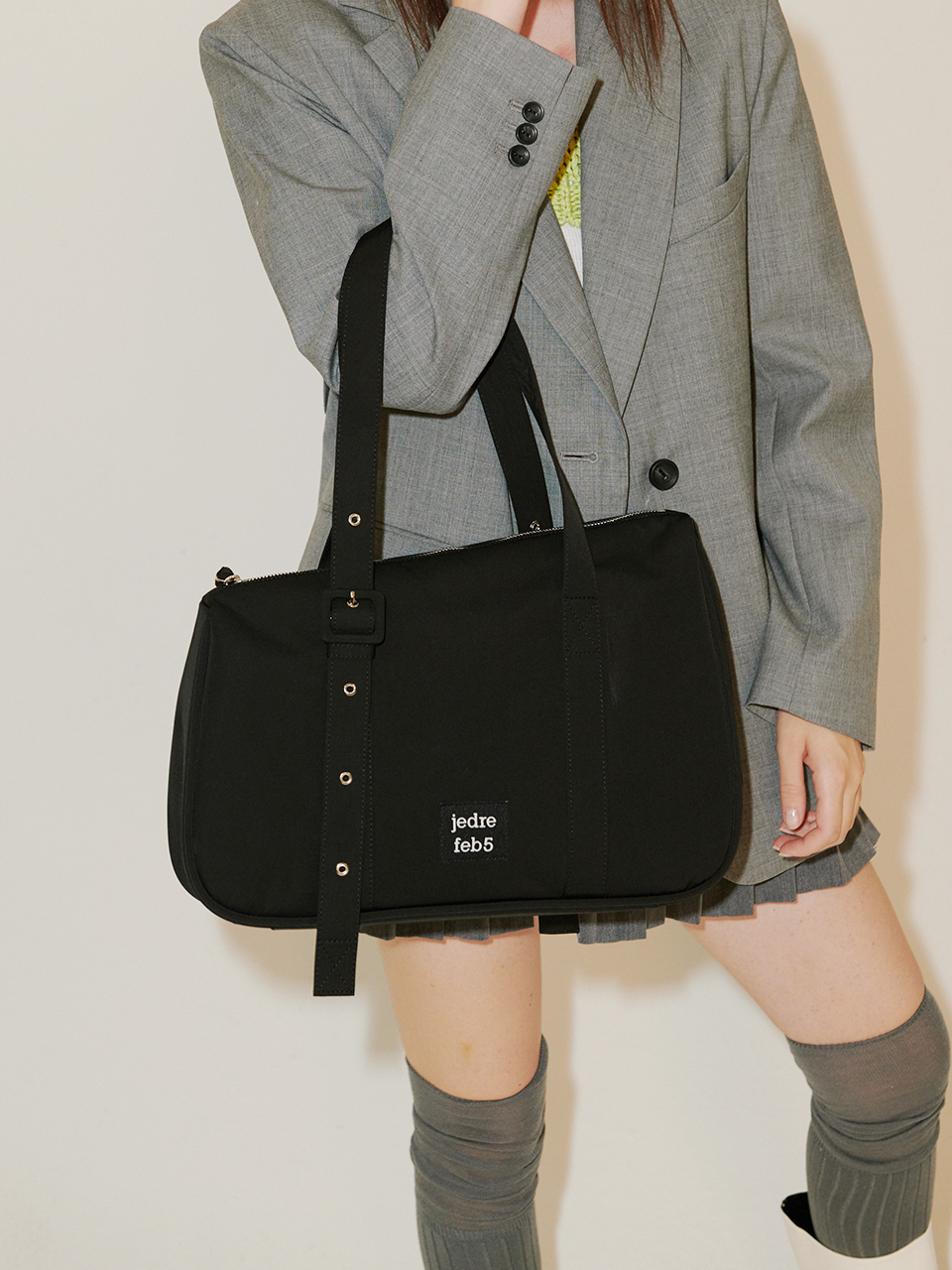 韓國JEDREFEB5 - Slant large shoulder bag_black