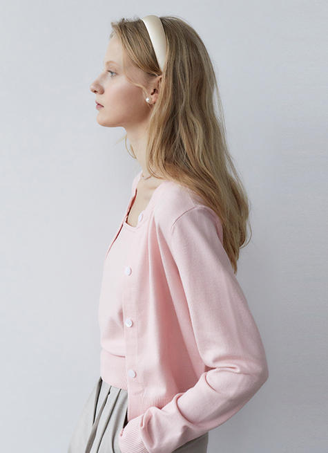 韓國ITER - SWEET ROUND NECK CROP CARDIGAN SET _PINK