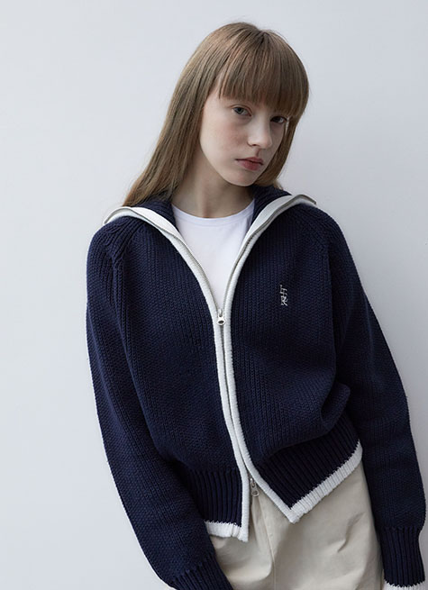 韓國ITER - OPEN ZIPPED CARDIGAN_NAVY 