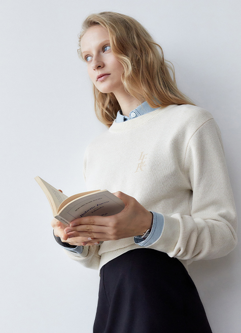 韓國ITER - JACQUARD ROUND NECK LONG SLEEVE KNIT_IVORY