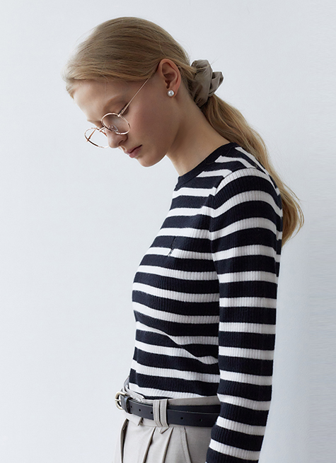 韓國ITER - LOGO STRIPE LONG SLEEVE KNIT_BLACK 