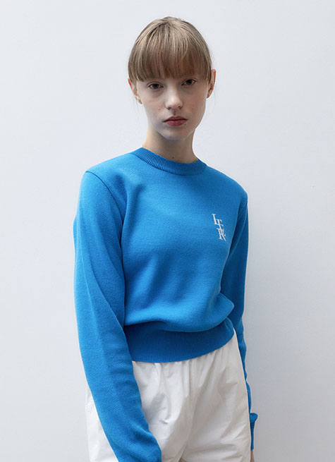 韓國ITER - JACQUARD ROUND NECK LONG SLEEVE KNIT_COBALT