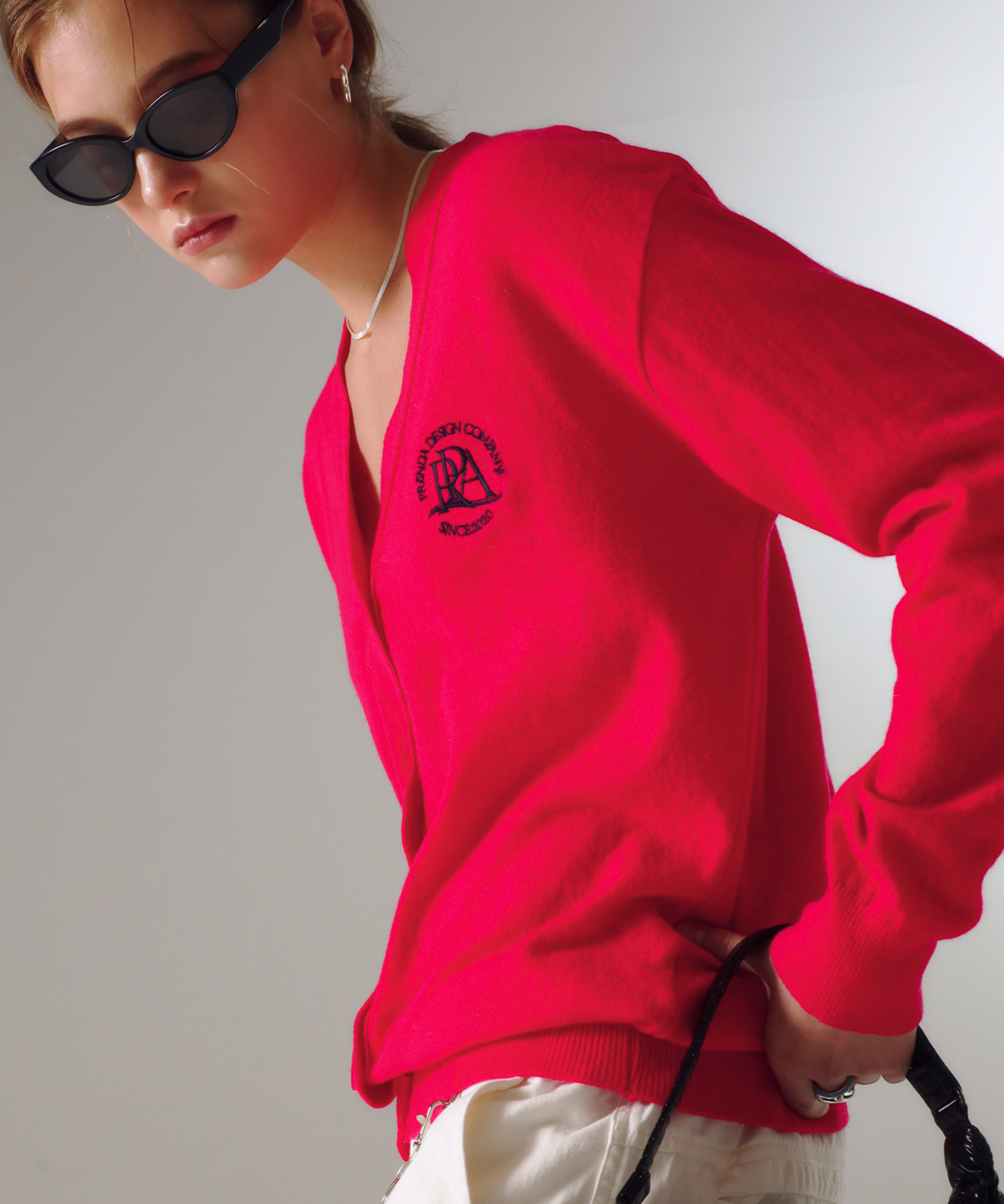 韓國PRENDA - MAIN LOGO WOOL CARDIGAN PINK