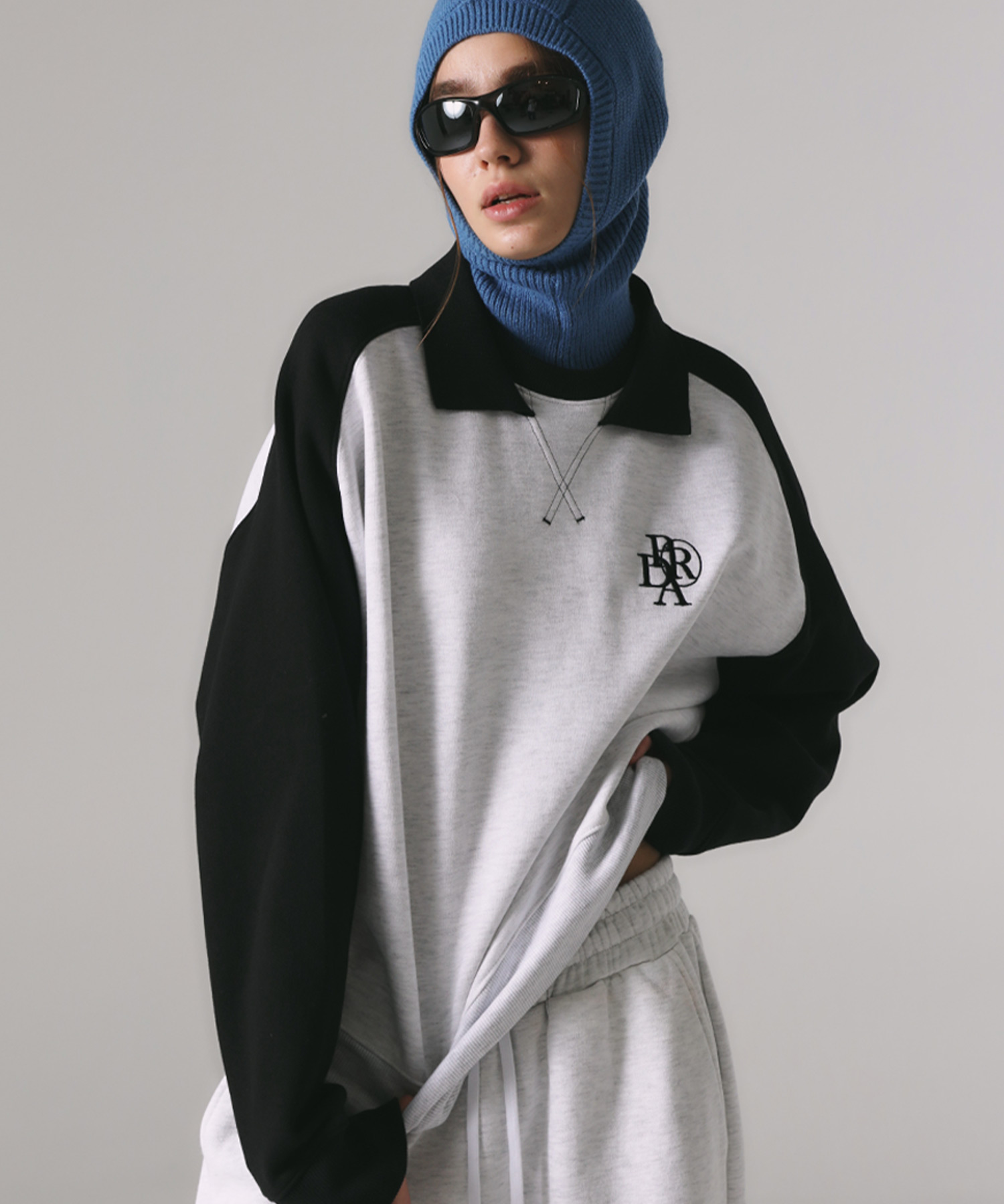 韓國PRENDA - POINT COLLARED RAGLAN SWEATSHIRT BLACK