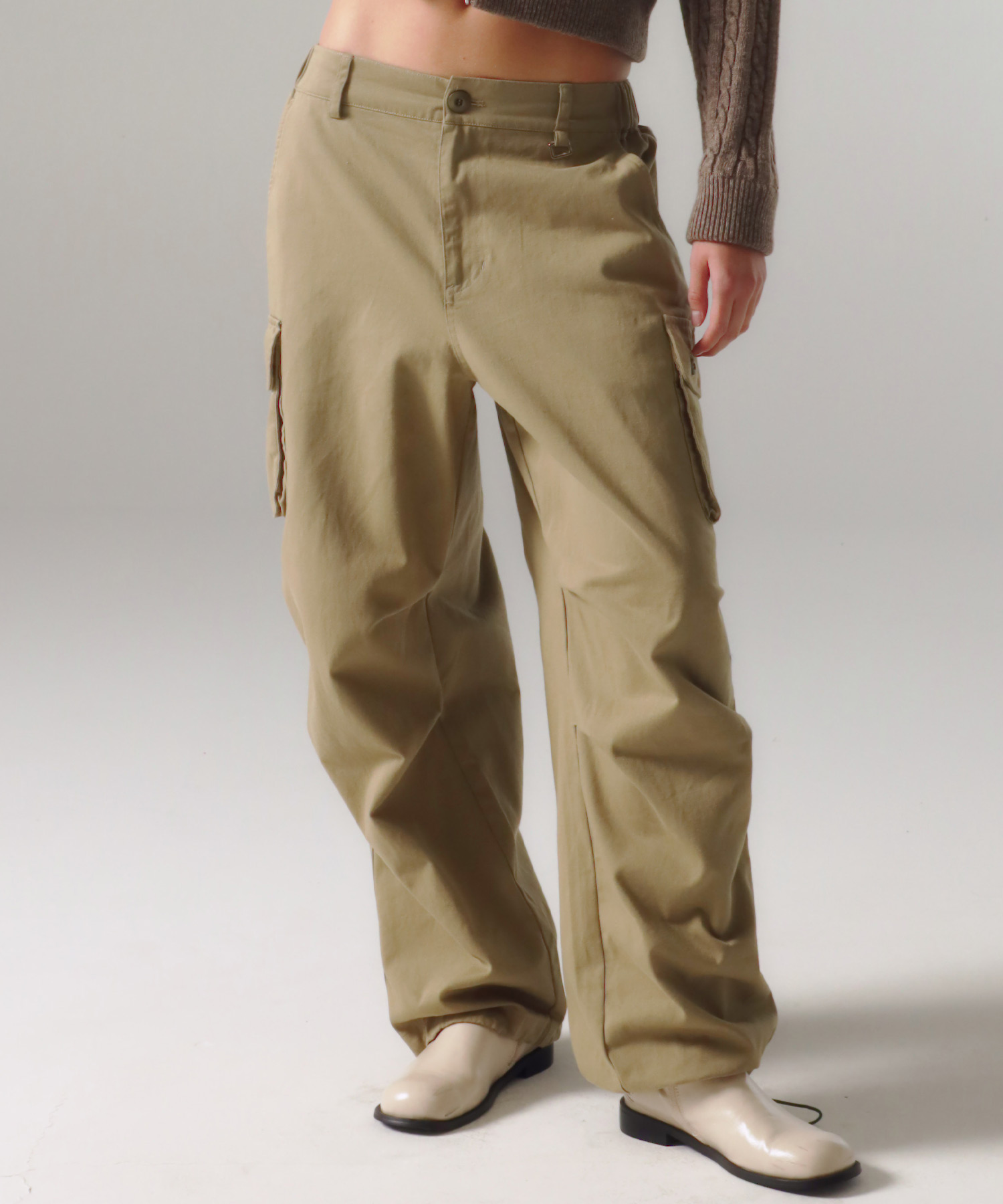 韓國PRENDA - BIG POCKET CARGO PANTS BEIGE