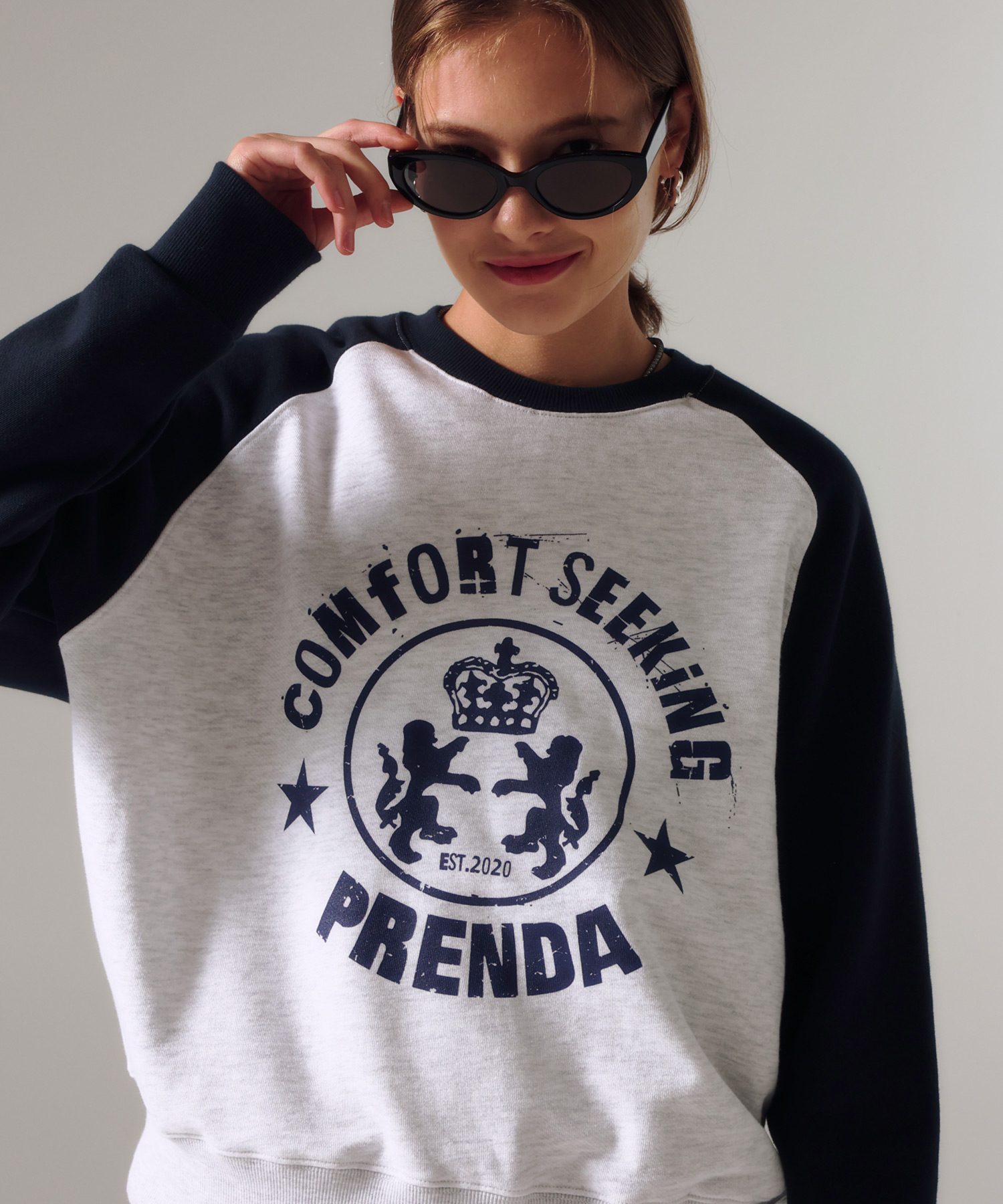 韓國PRENDA - COMFORT SEEKING COMBINATION RAGLAN SWEATSHIRT HEATHER GRAY