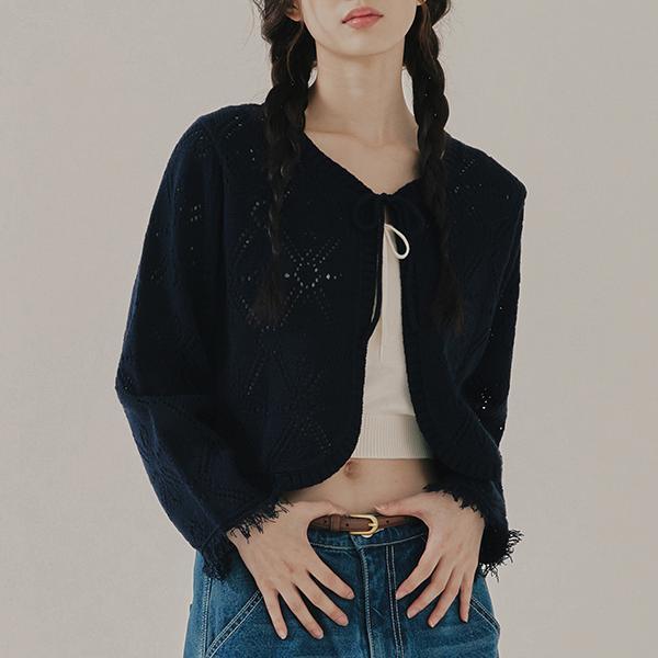 韓國Romantic Crown - PUNCHING RIBBON CARDIGAN_NAVY