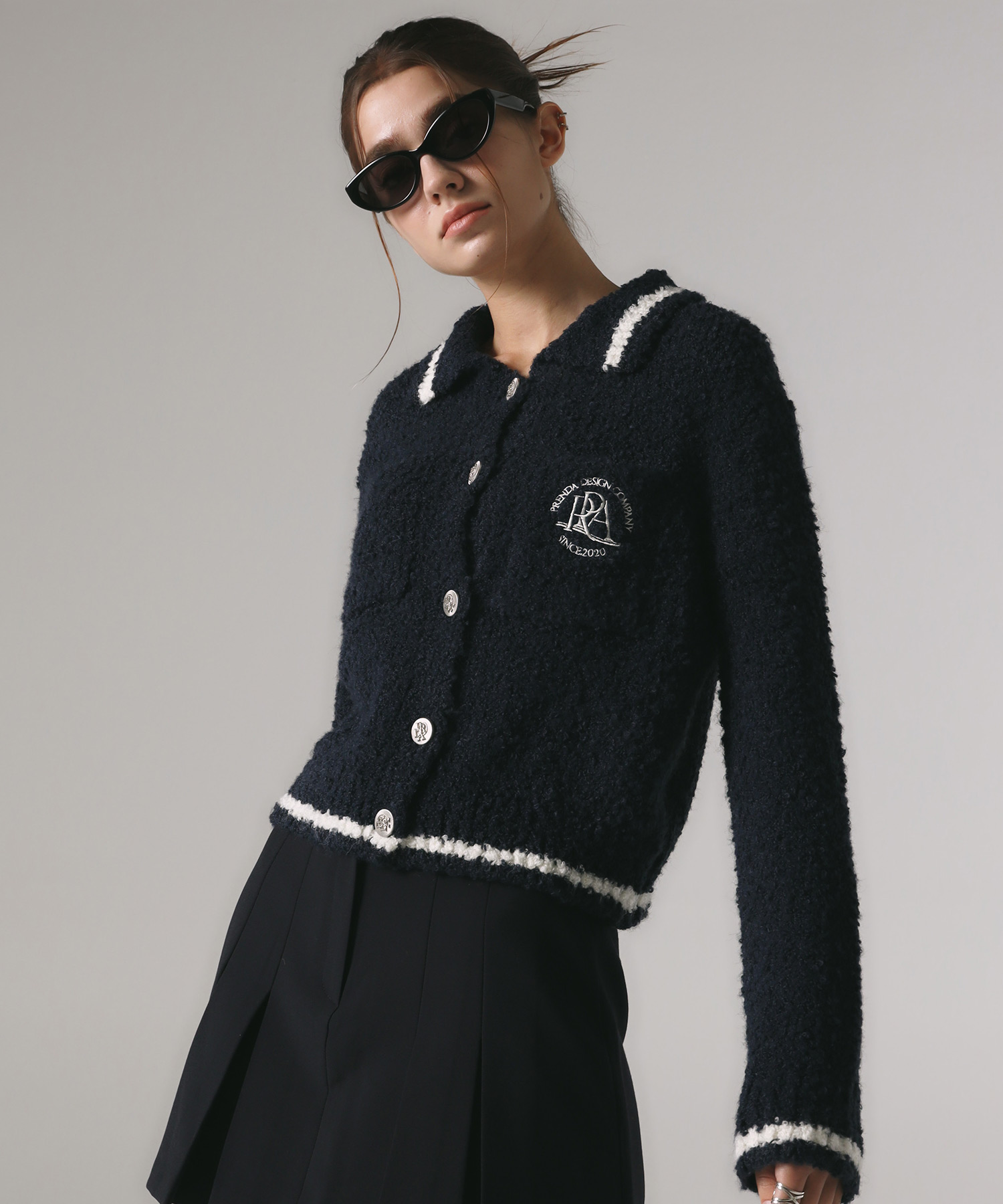 韓國PRENDA - BUTTON POCKET KNIT JACKET NAVY