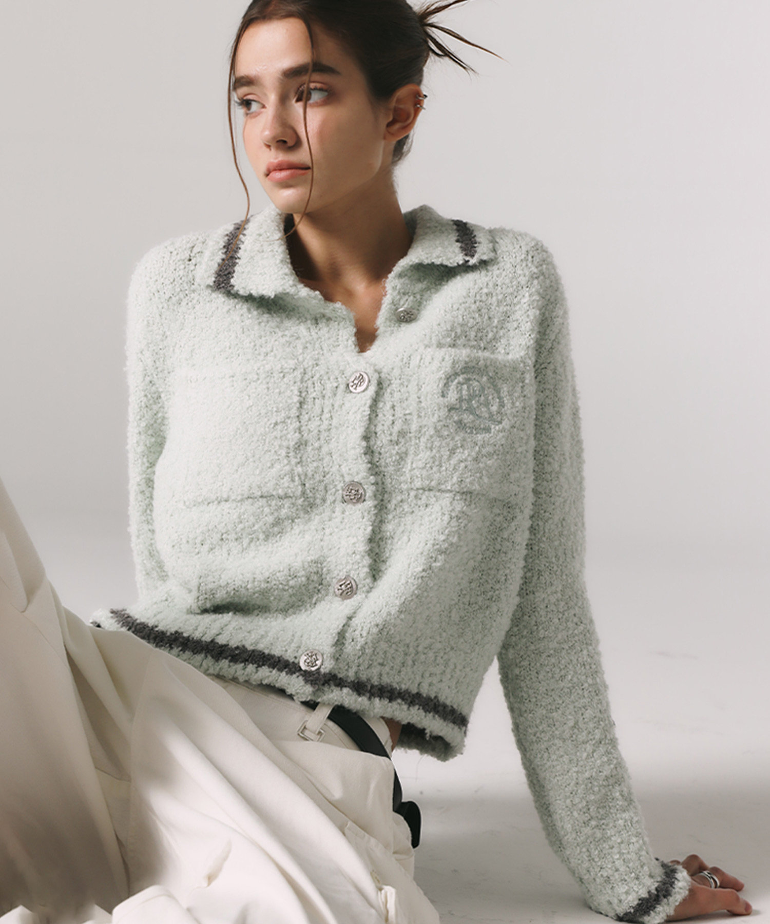 韓國PRENDA - BUTTON POCKET KNIT JACKET MINT