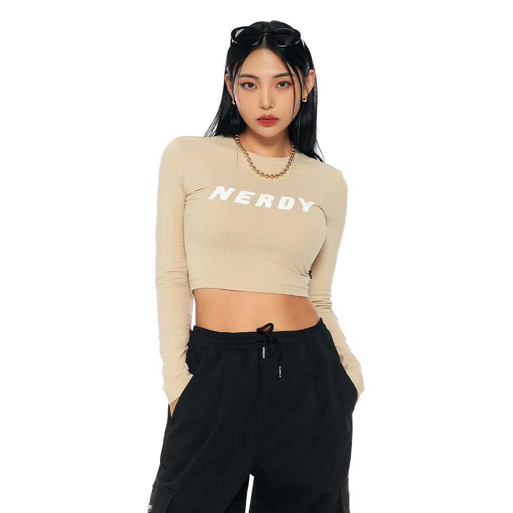 韓國 NERDY - Women Cropped Long Sleeve T-shirt (2color)