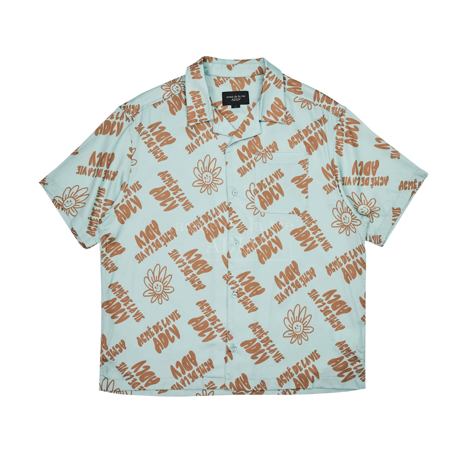 ADLV-[아크메드라비] FLOWER LETTERING PATTERN OPEN COLLAR SHIRT MINT