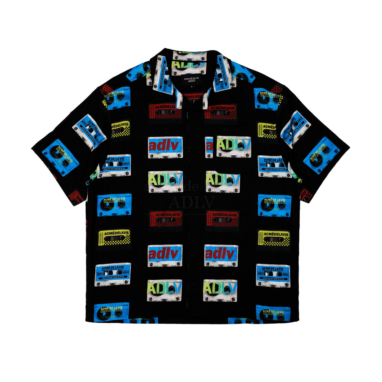 ADLV-[아크메드라비] CASSETTE TAPE PATTERN OPEN COLLAR SHIRT BLACK