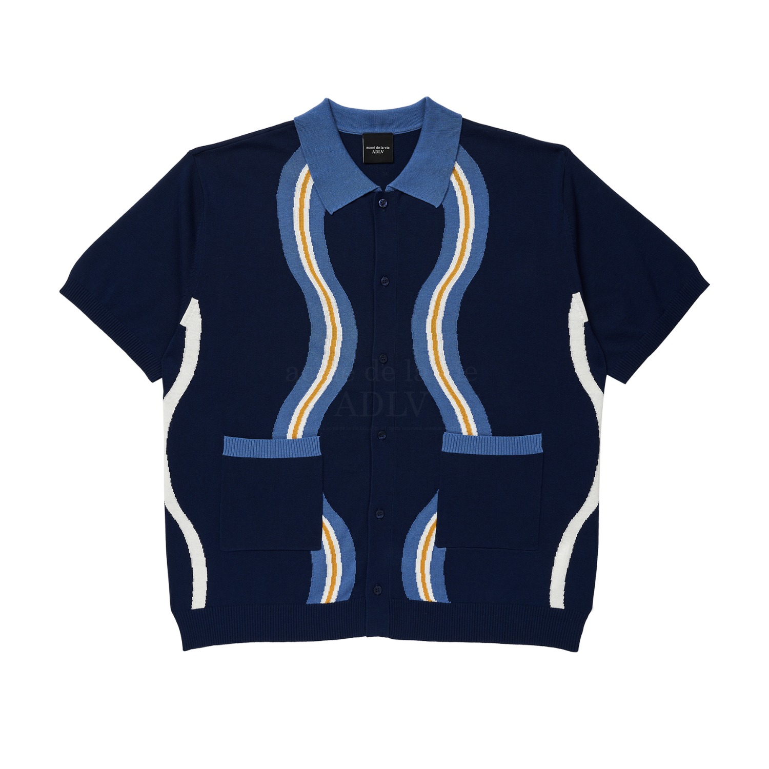 ADLV-[아크메드라비] WAVE PATTERN ZIP UP KNIT NAVY