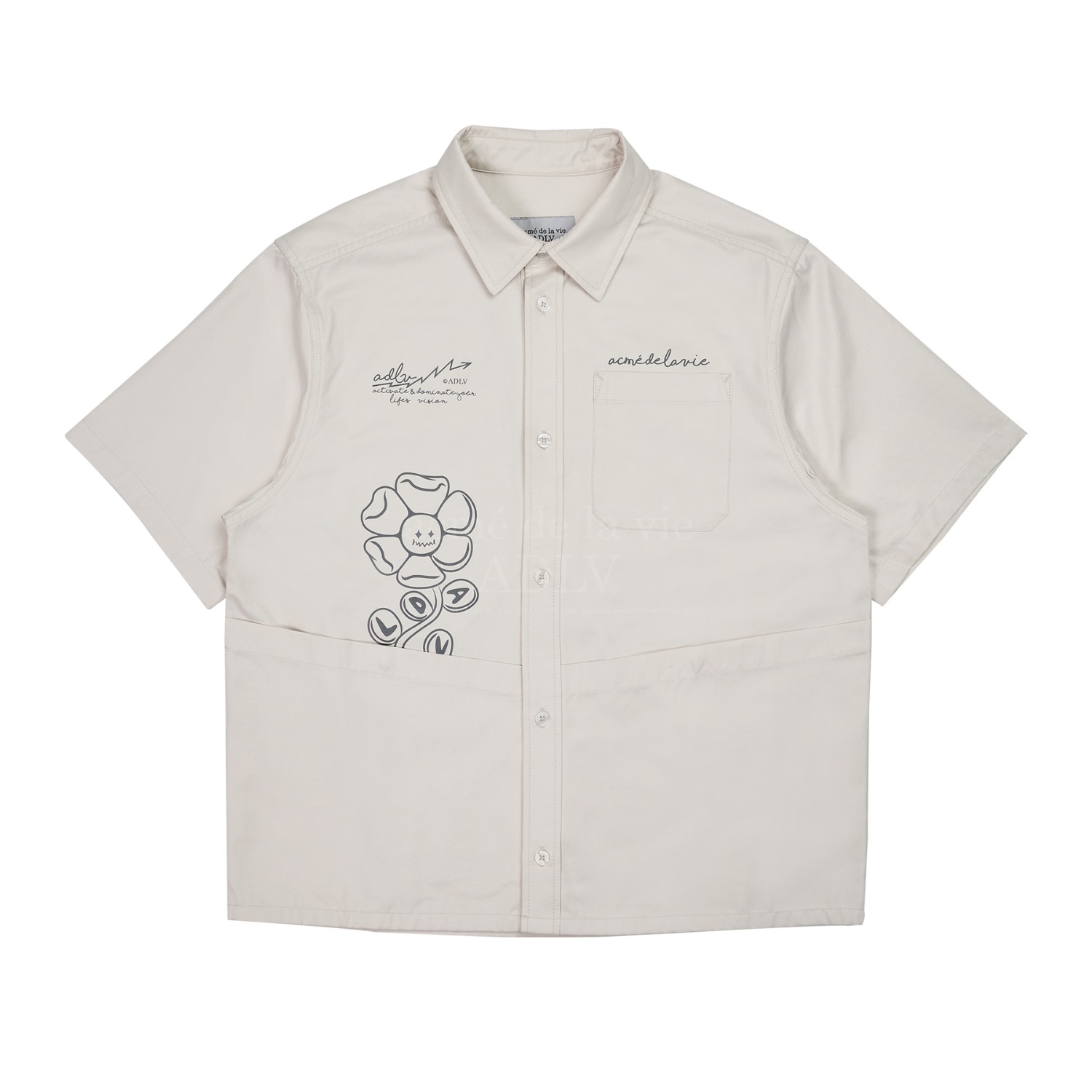 ADLV-[아크메드라비] CROP LAYERING POCKET SHIRT CREAM