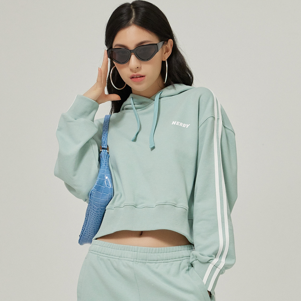 韓國 NERDY - Women Crop NY Pullover Hoodie Mint