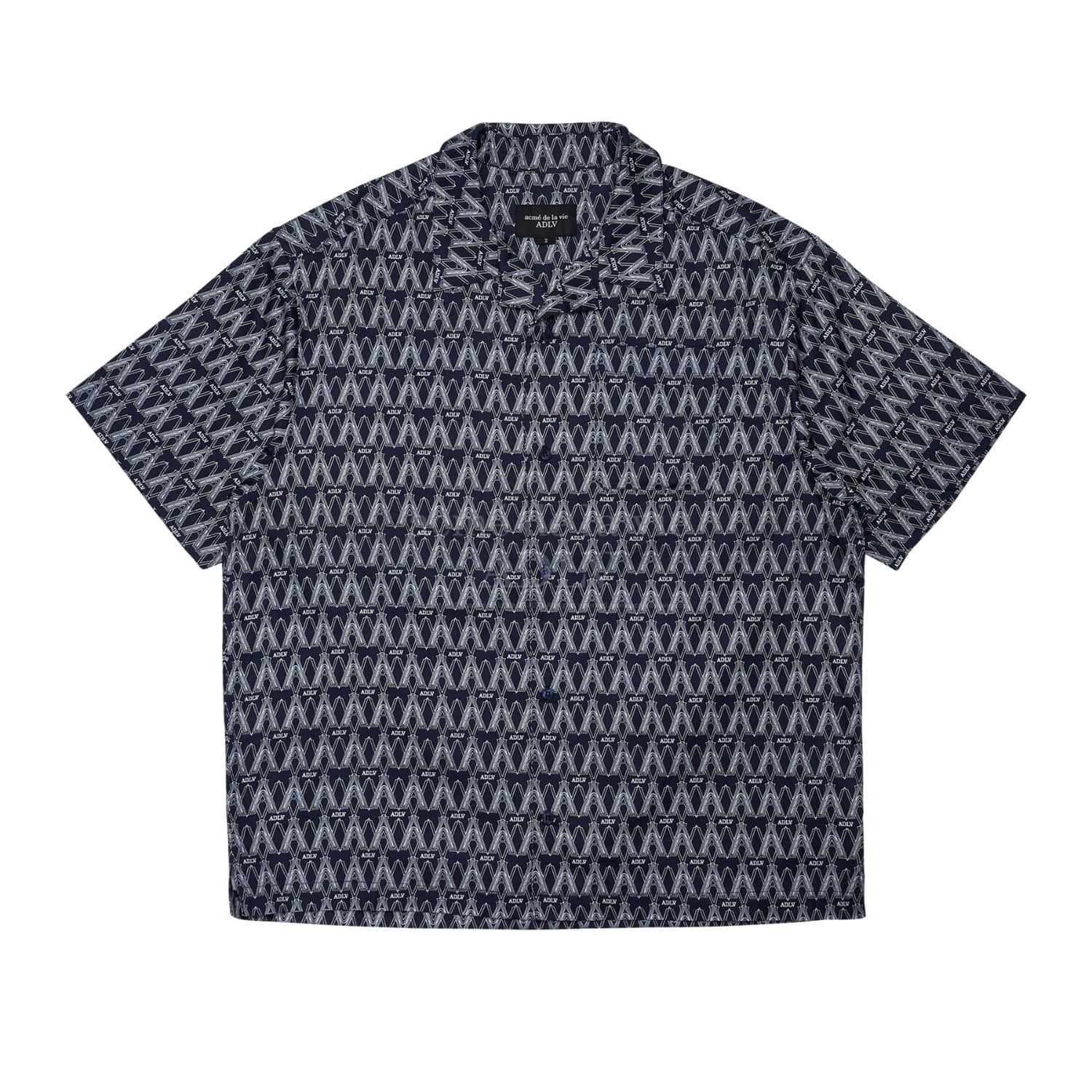 ADLV-[아크메드라비] A LOGO MONOGRAM PATTERN OPEN COLLAR SHIRT NAVY