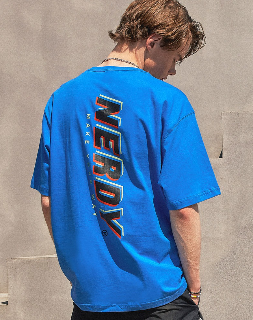 韓國 NERDY - RGB Layered Logo Short Sleeve T-Shirt Blue