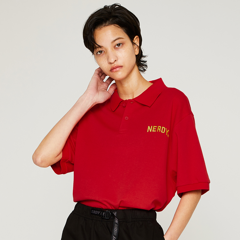 韓國 NERDY - Arch Logo Short Sleeve Polo T-Shirt Red