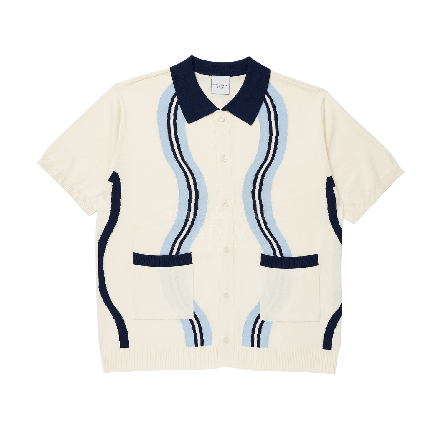 ADLV-[아크메드라비] WAVE PATTERN ZIP UP KNIT CREAM
