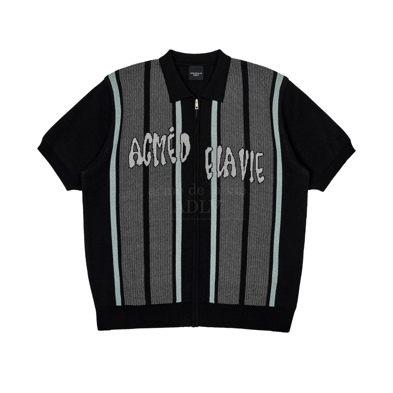 ADLV-[아크메드라비] STRIPE FRONT ZIP UP KNIT BLACK