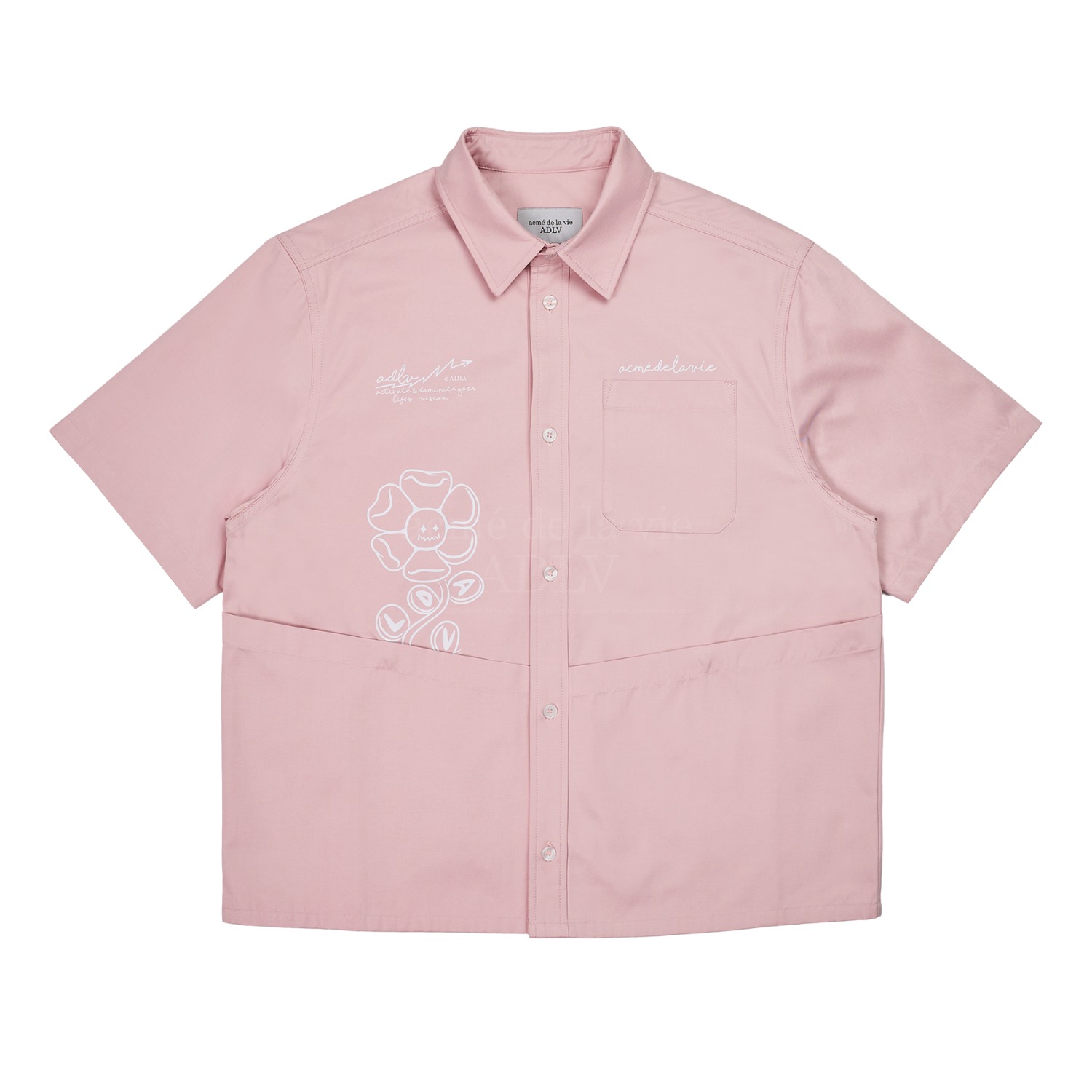 ADLV-[아크메드라비] CROP LAYERING POCKET SHIRT PINK
