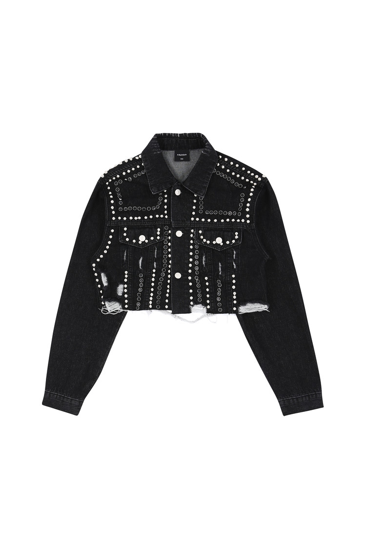 韓國REINSEIN - Black Denim Cubic Crop Jacket