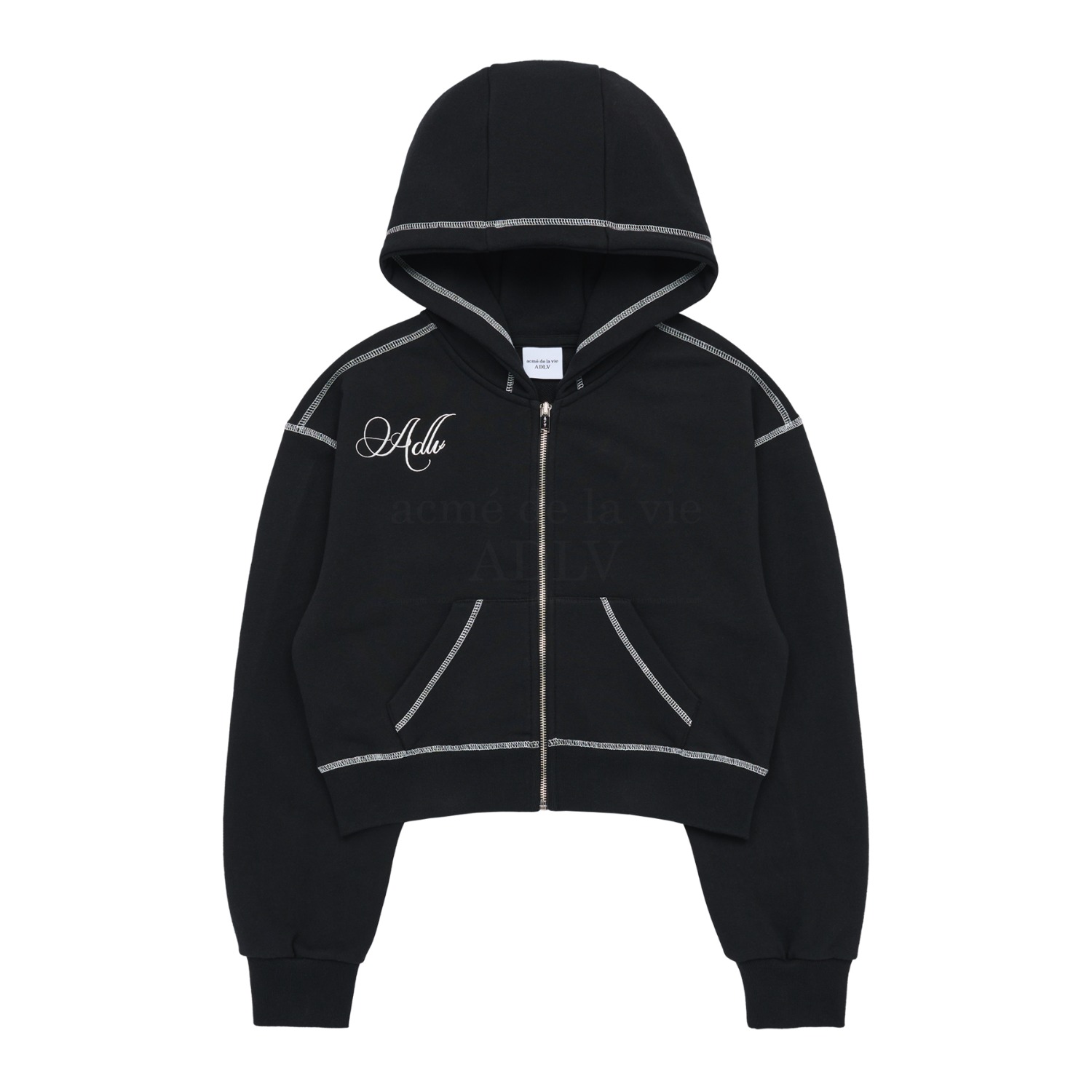 ADLV-[아크메드라비] ADLV STITCH POINT CROP HOODIE ZIP UP BLACK