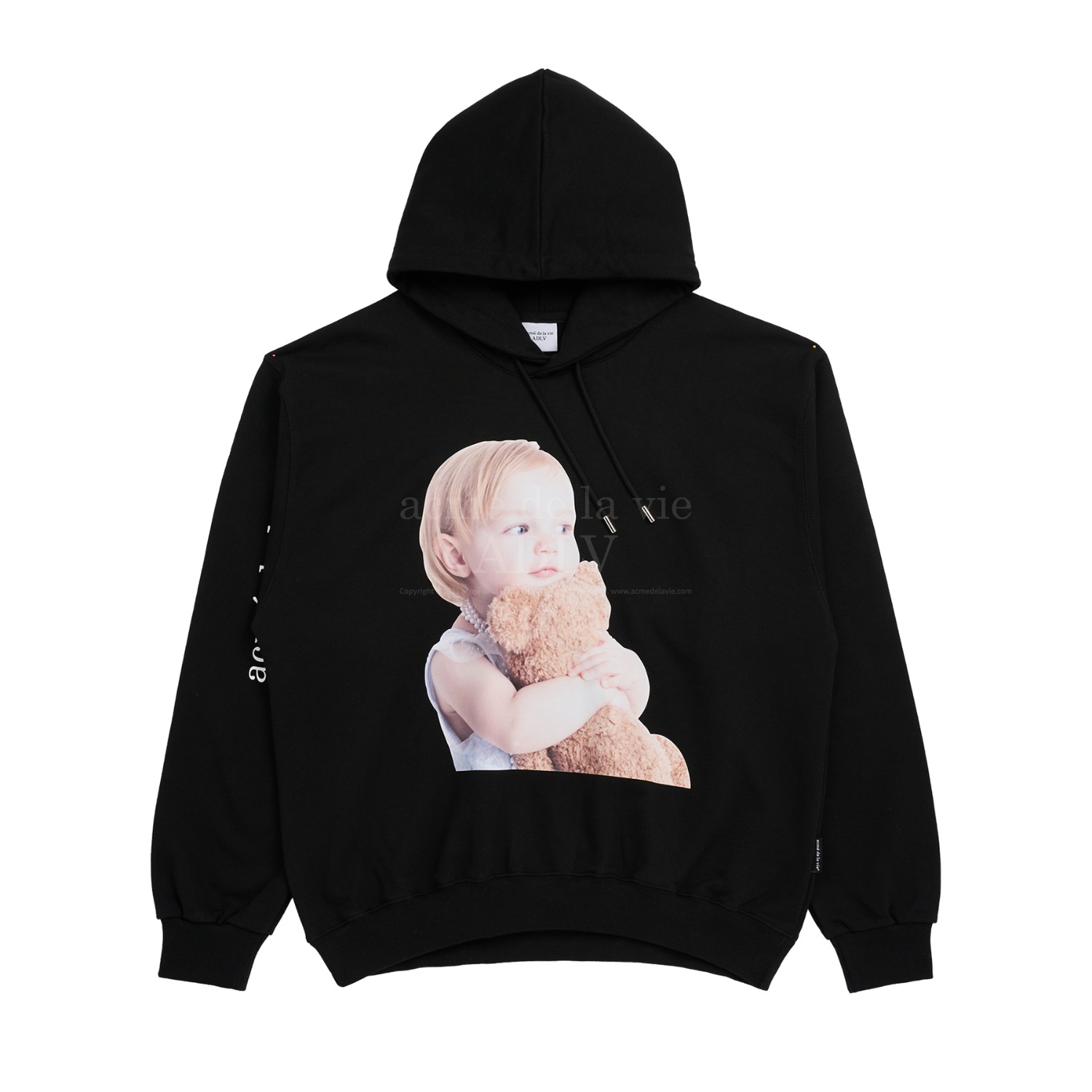 ADLV-[해외전용 상품] BABY FACE PEARL NECKLACE GIRL HOODIE BLACK