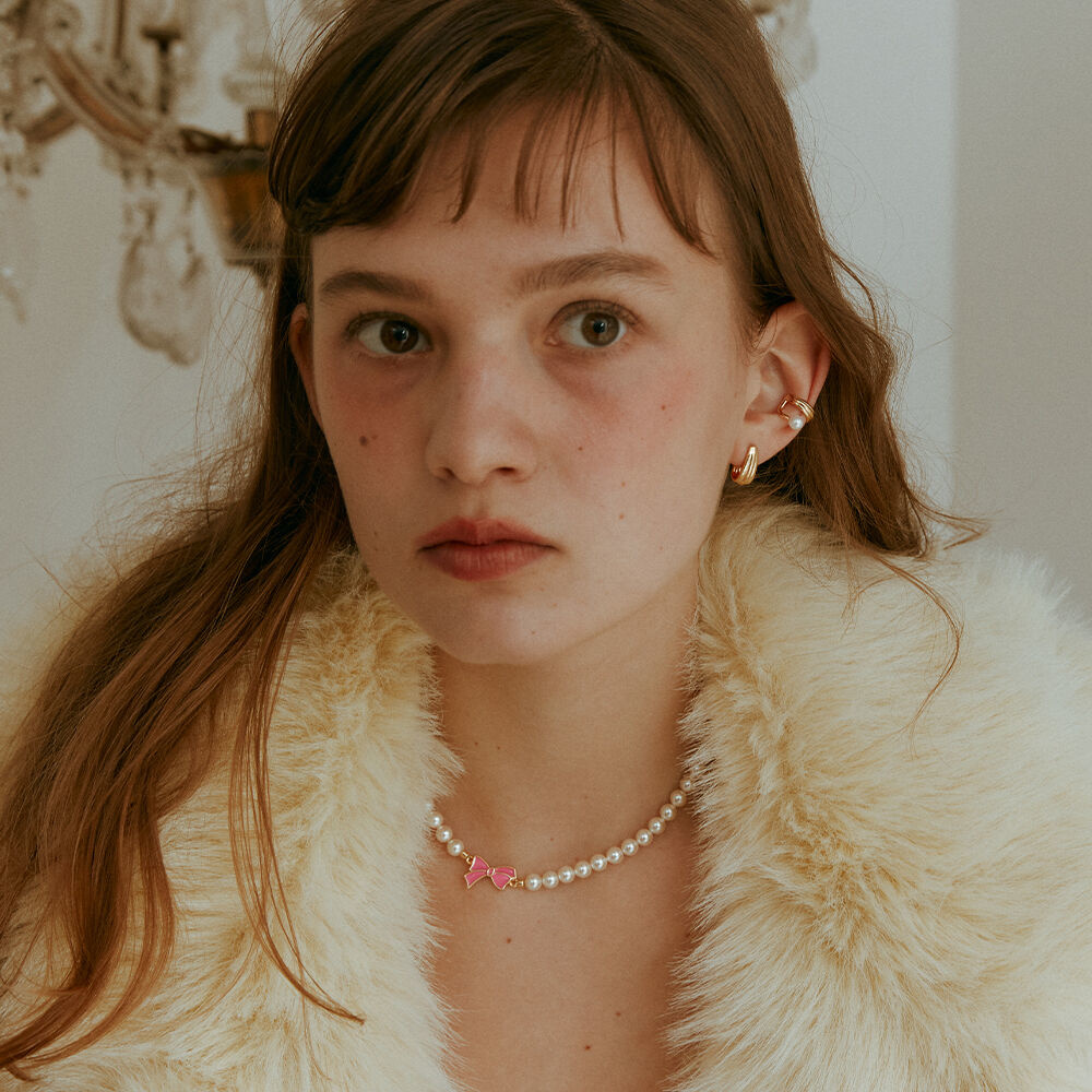 韓國VINTAGE HOLLYWOOD - Sweet Ribbon Pearl Necklace (2color)