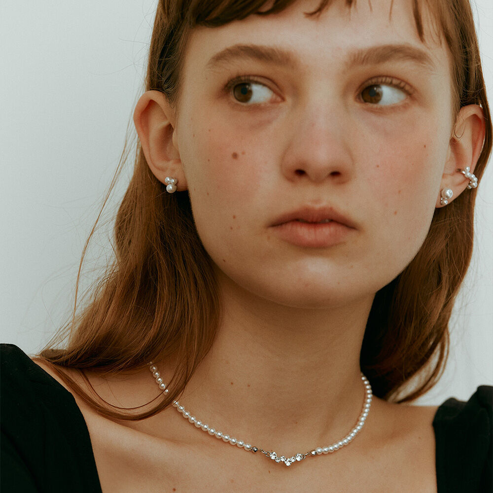 韓國VINTAGE HOLLYWOOD - Stone Bar Pearl Necklace