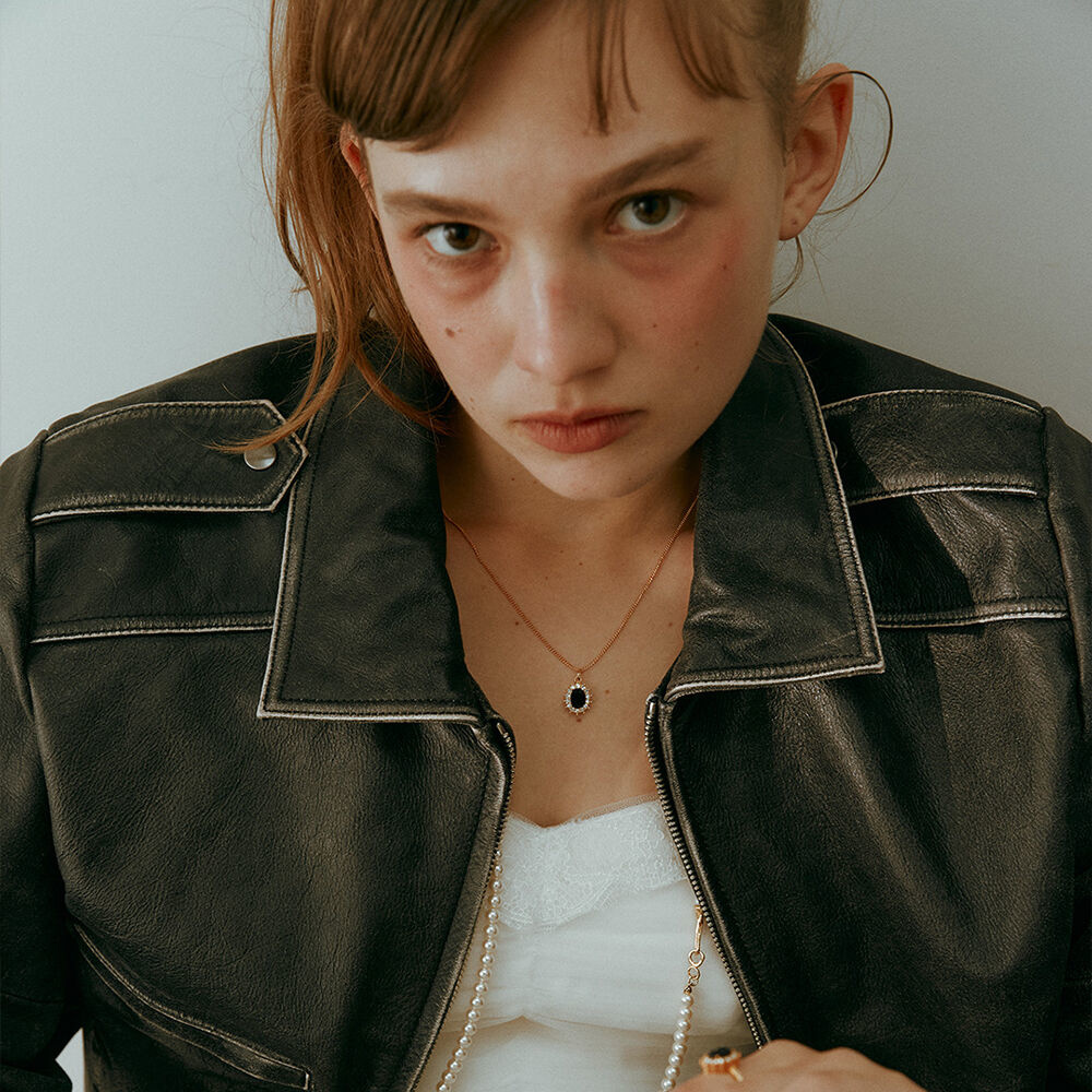 韓國VINTAGE HOLLYWOOD - Black Oval Stone Necklace