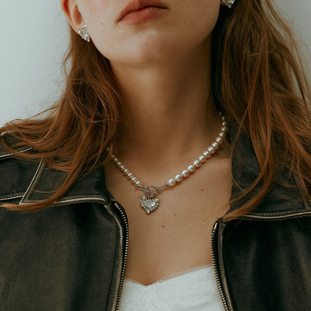 韓國VINTAGE HOLLYWOOD - Popping Heart Pearl Necklace
