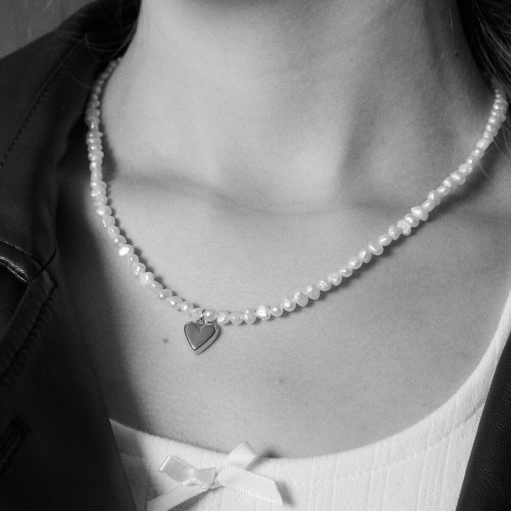 韓國VINTAGE HOLLYWOOD - Heart Pearl Necklace White
