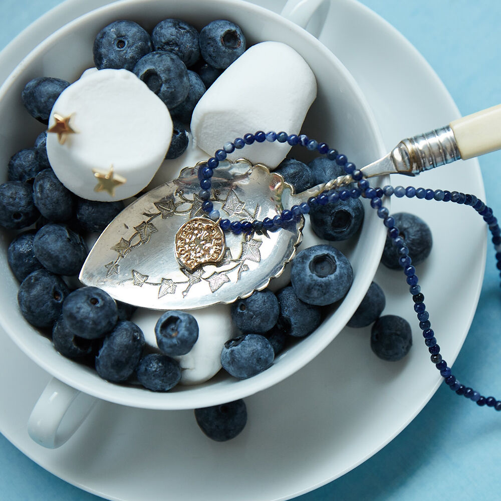 韓國VINTAGE HOLLYWOOD - Vintage Coin Gemstone Necklace Blue